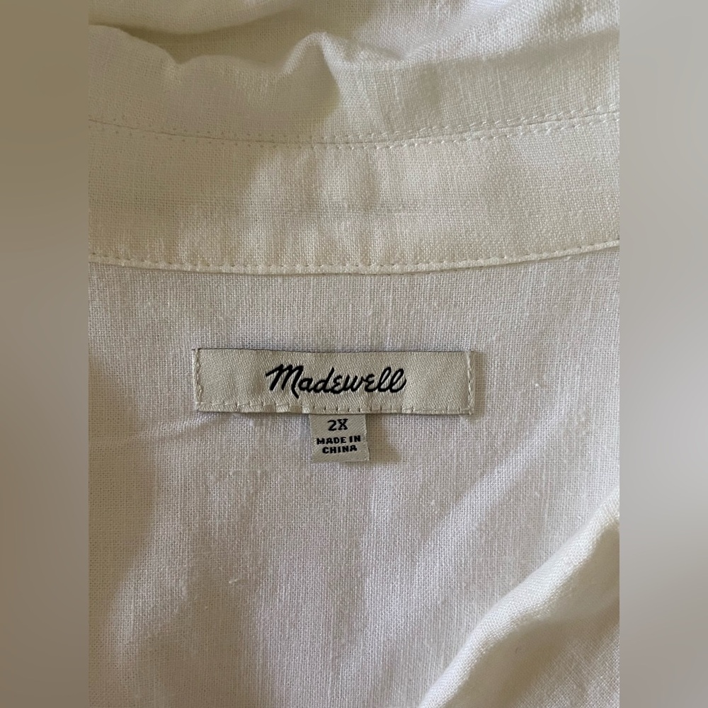 Madewell Women White Linen Blend Short Sleeve Central Shirt Popover 2X Back Slit - Picture 3 of 9